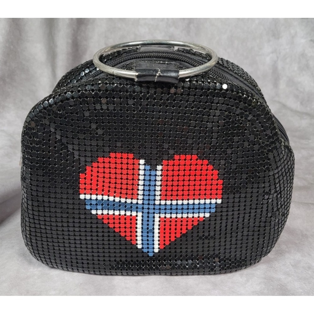 Vintage Laila MCM Norway Metal Mesh Handbag Heart Flag Purse Ring Handle